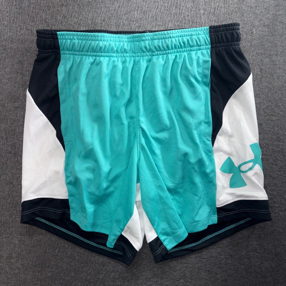 Under Armour Womens Baseline 6 inch Basketball Shorts Teal Black White 1370301 S